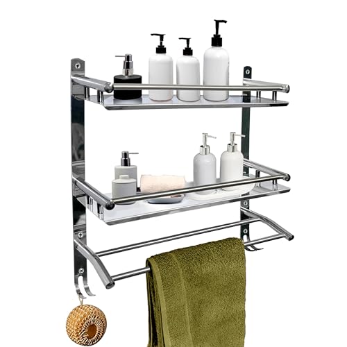 Image of Bathroom Organizer Without Drill - Corner, Shelves, Rack, Shelf, Storage, Wall, Racks and Adhesive, Mounted, self Holder, soap, Stand Bathroom Accessories