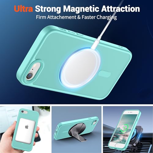 Image of SUPFINE Magnetic for iPhone SE Case 2022 (3rd) /2020 (2nd), iPhone 8 Case (Compatible with MagSafe) (Military Grade Drop Protection) Slim Translucent Matte Phone Case,Blue Green