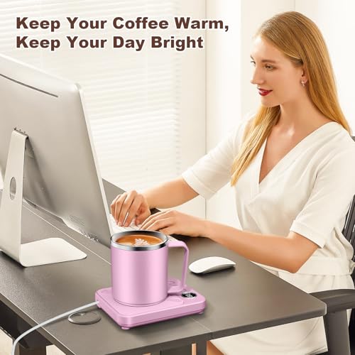 Image of Felibeaco 16oz Heated Coffee Mug with Flat Bottom for Rapid Heating, Stainless Steel Heated Coffee Cup Suitable for Different Coffee Mug Warmer /Heaters, Heated Mug /Cup for Home and Office Desk,Purple