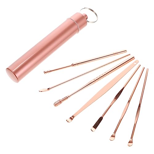 POPETPOP 7 個 1 セット 耳スプーンセット 耳垢拾いの小道具 滑り止めイヤースプーン 耳垢除去用品 耳かき 耳あかクリーニングキット 磨かれた耳掃除ツール ステンレス鋼 Golden