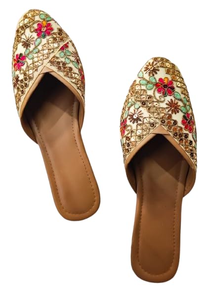 Fashion Women's Fancy Mules - Heavy Work Mojari Juti for Weddings, Ethnic Traditional Flats for Women, Designer Footwear-picture-22