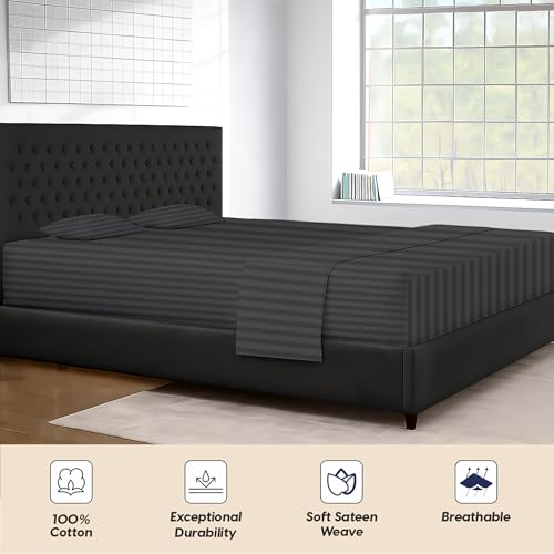 Image of SGI 108 inchx80 inch 4 Pc Florida King Sheet Set 600 TC 12 inch Deep, Dark Gray Stripe
