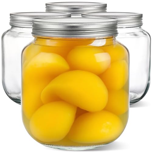 Coloch 4 Pack Half Gallon Glass Jar with Metal Lid, 64 Oz Clear Food Storage Jar Wide Mouth Glass Pantry Container for Candy, Cookie, Flour, Kombucha Tea, Fermenting