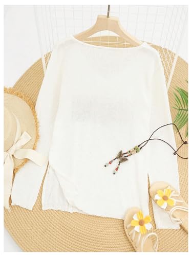 Women's Letter V Neck Beach Sweaters Long Sleeve Split Crochet Tops Knit Pullovers Cover Up4