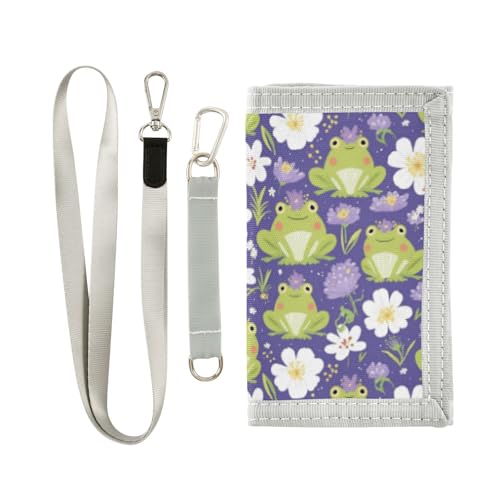 Wusikd Cartoon Frogs Kids Wallet for Boys Girls Flower Crowns Toddler Trifold Wallet Novelty Wallet for Teens Women Men