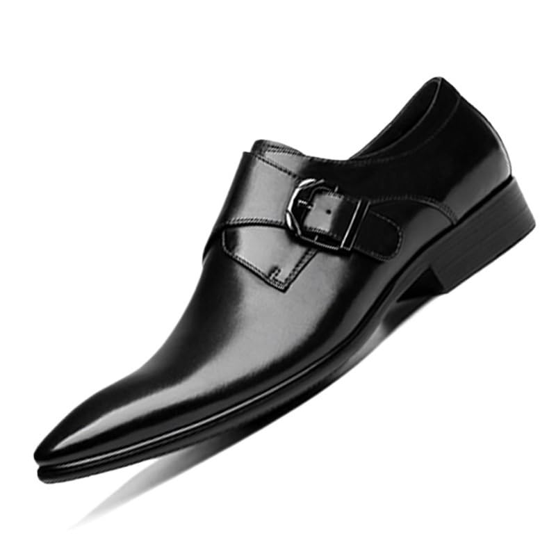 Dress Oxford Shoes for Men's Leather Height Increasing Evening Slip On Breathable Business Non Slip Block Heel Anti-Slip Shoe