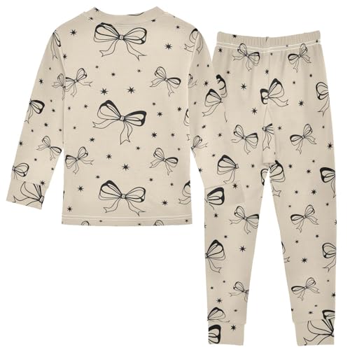 Pajama Sets Long Sleeve Bow Tie Stars Pattern Soft Comfy Sleepwear 2 Piece PJS 3-8T3