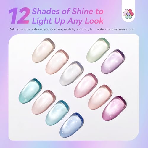 Image of SAVILAND Cat Eye Gel Nail Polish: 12 Colors Shimmer Glitter Cateye Gel Polish Art Delicate Magnetic Nail Polish Pen Quick Dry with Magnet Stick Smooth DIY Manicure Salon Velvet Nails 5ml