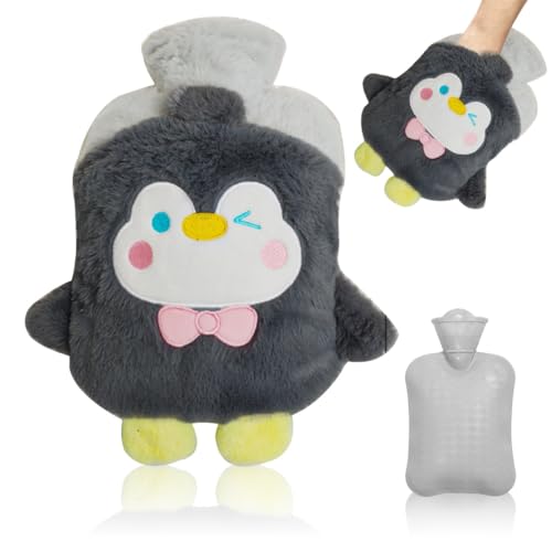 MHwan Wärmflasche, Plüsch Flauschige Wärmflasche kinder erwachsener, 1L süße und kuschelig Pinguin wärmflasche tier, sicher,...