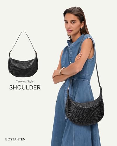 Image of BOSTANTEN Purses for Women Crescent Crossbody Bag Vegan Leather Shoulder Hobo Handbag Adjustable Strap