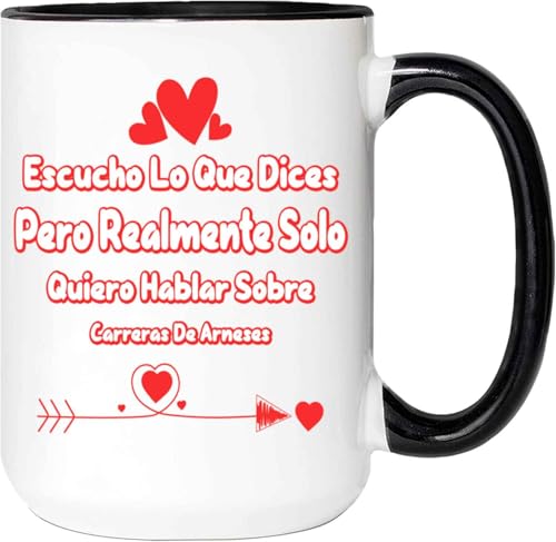 Humorous Gift Idea Funny Gift for Harness Racing Fans - Humorous for Horse Racing Enthusiasts - Large 15 Oz White Ceramic Black Inner Mug