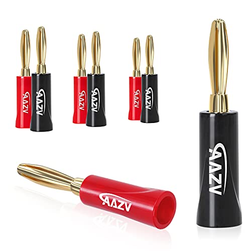 Banana Plugs 4 Pairs/ 8 pcs - AAZV AV02 Speaker Wire Connector, Closed Screw 24K Gold Plated Banana Plugs for Speaker Wire, Wall Plate, Home Theater, Audio/Video Receiver, Amplifiers and Sound Systems