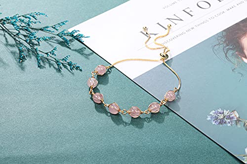 MANIFO Natural Rose Quartz Crystals Bracelet 14K Gold Reiki Healing Crystal Gemstone Adjustable Link Bracelets for Yoga Meditation2