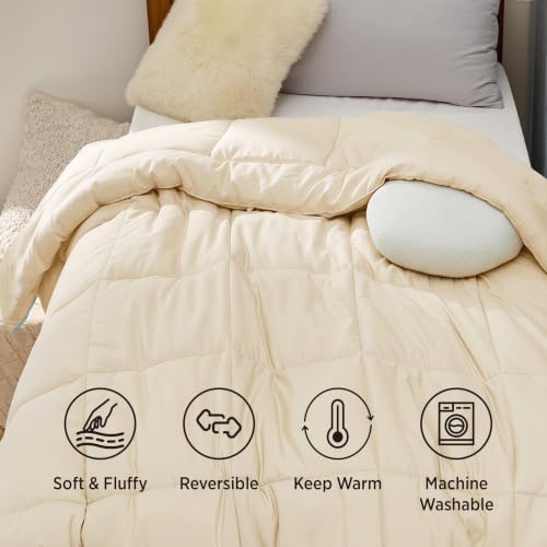 Image of Bedsure Comforter Duvet Insert - Quilted Comforters Twin XL Size, All Season Duvet, GentleSoft Down Alternative Bedding Blanket, with 8 Tabs,Gifts for Women /Men,Cream,Twin XL 92 x 68 Inches