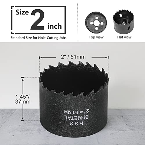 Image of 2 Inch Hole Saw with 3 /8 inch Triangle Shank Quick Change Arbor, JTemgle Bi-Metal Hole Saw Heavy Duty Hole Cutting Tool for Cornhole Boards, Recessed Lights, Wood, Plastic, Drywall & Soft Metal