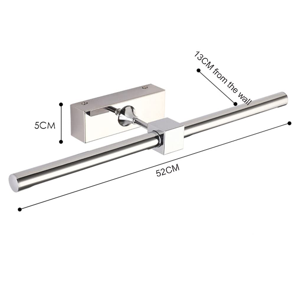 LED Rostfreier Stahl Spiegellampe Runde Röhre Spiegelleuchte Spiegel Frontlicht Badezimmer Wasserdicht Toilette Badezimmer Spiegellicht IP44 Badespiegellicht Wandleuchte L72CM,52cm white light