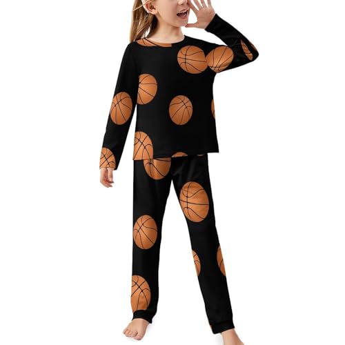Basketball PatternChildren's Pajama Set Round Neck Long Sleeve Top + Pants Two-piece Set140CM