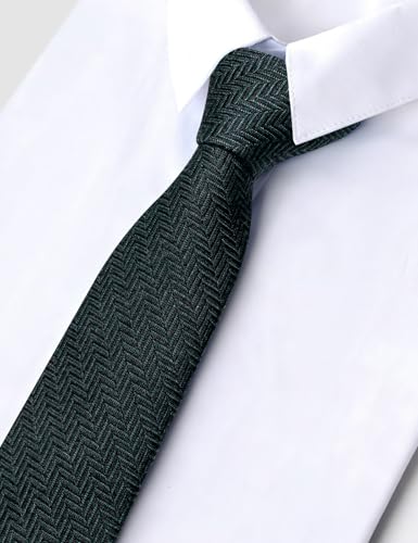 Image of Barry.Wang Skinny Ties for Men Wool Blend Herringbone Necktie with Tie Clip | Tie and Tie Clip Set, Cashmere Wool Stripe, 2.76 x 63 Inches, Extra Long Slim, Wedding Work Party Classic