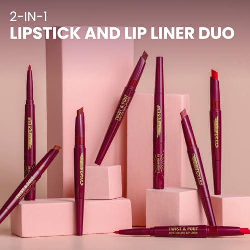 Image of Typsy Beauty Twist & Pout Lipstick & Lip Liner I Lipstick with Matching Liner for Defined Lips I Fresh Princess | Matte Finish & Contoured Lip Effect I Rose Pink | Paraben Free | 0.75 + 0.16g