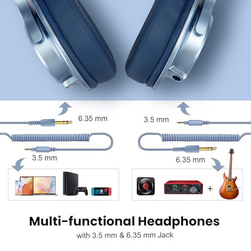 Image of OneOdio A71 Hi-Res Studio Recording Headphones - Wired Over Ear Headphone with SharePort, Monitoring Mixing Foldable Headset with Stereo Sound, 3.5 /6.35MM Jack for PC Computer DJ Guitar-Sky Blue