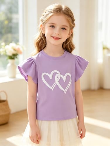 Image of Girls 4 Packs Tees Ruffle Short Sleeve T-Shirt Ribbed Knit Casual Summer Tunic Tops 4-12 Years