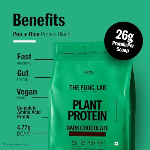 Image of The Func. Lab Plant Protein for Men and Women - Dark Chocolate | 500g | 26g Protein per Scoop | Pea and Rice Blend | Vegan, Sugar‑Free | 100% Clean Label, Gut Friendly, Vegetarian