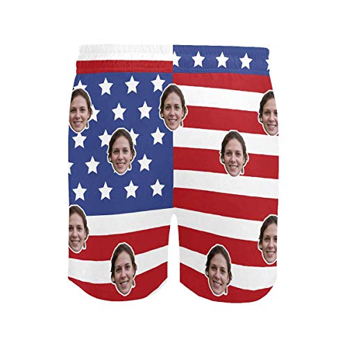 Custom Funny Swim Shorts with Faces American Flag Customized Gifts Mens Swim Trunks for Men3