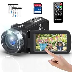 4K Video Camera Camcorder,48MP 30FPS YouTube Vlogging Camera Recorder,18X Digital Zoom IR Night Vision Camcorder,3.0″ 270°Rotating Touch Screen, Remote, 2 Batteries,32GB SD Card