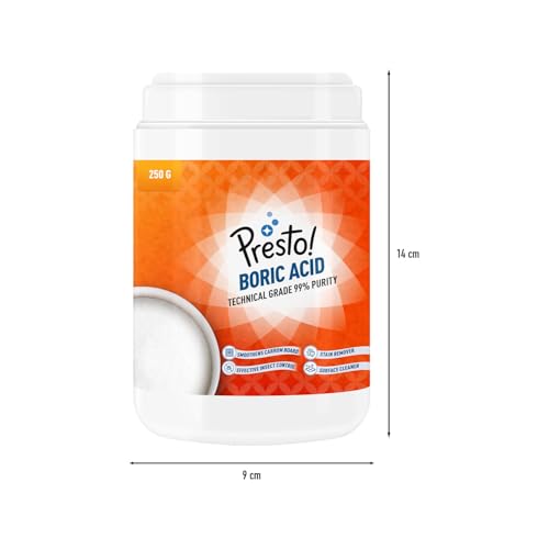 Image of Amazon Brand - Presto! Boric Acid Powder | 250 Gram | Technical Grade 99% Pure | Multipurpose Use for Pest Control, Cleaning, & Carrom Board