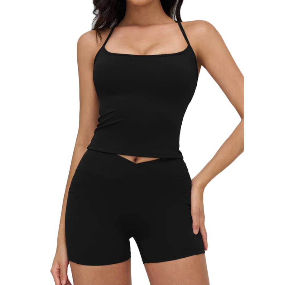 XYFfybhsd Women High Waist Sleeveless Yoga Sets Gym Fitness Running (Size:L,Color:Black)