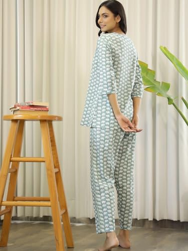 Image of Women's Printed Night Suit Set Pajama with Top Lightweight Soft & Comfy Sleepwear for Girls & Women