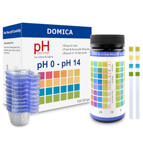 pH Test Strips for Urine Saliva 100 Ct with 100 Cups, (Range 0-14) 4 in 1 pH Testing Strips or Human Body Alkaline Acid, Orak pH, Water pH, Fast 15-Second Results pH Pee Test at Home