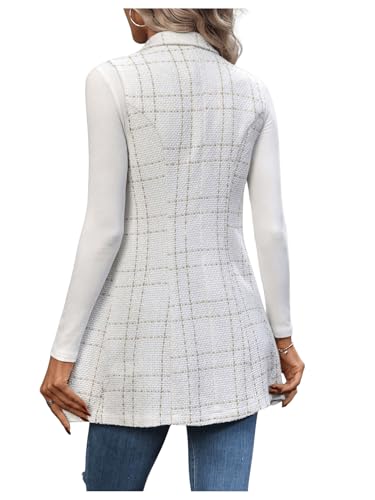 GORGLITTER Women's Tweed Plaid Long Blazer Vest Sleeveless Trendy Fall Business Casual Dressy Work Blazer Jackets 20252