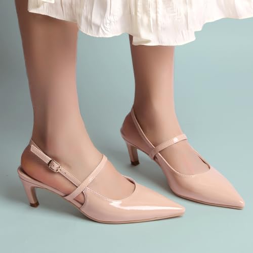 MEOTINA Slingback Heels for Women Kitten Heel Closed Pointed Toe Dressy Sandals Pumps for Wedding Party Casual Shoes3