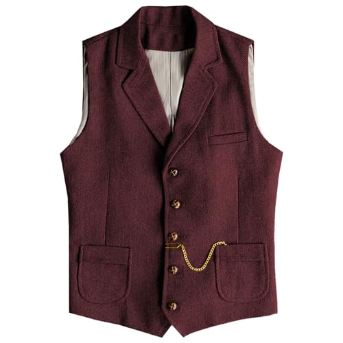 Men Single Breasted Vintage Sleeveless Vests Pockets Blazer Slim Fit Vests Lapel Solid Color Waistcoat Business2