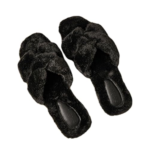 Women's Plush Slippers,Square H-shaped flat Bottom Warm fur Slippers for Women's Outdoor Wear in autumn and Winter,Open Toe Casual and Fashionable Plush Shoes