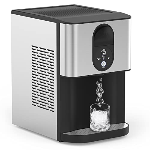Kndko Self Dispensing Countertop Nugget Ice Maker, Nugget Ice Maker Countertop, 55lbs/24H,Pebble Ice Maker with Self-Cleaning,Crushed Ice Makers for Home Kitchen Bar Party Silver