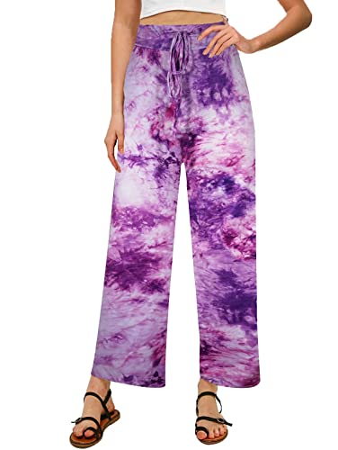 Image of NEWCOSPLAY Women's Comfy Pajama Pants Casual Drawstring Palazzo Lounge Wide Leg Pants