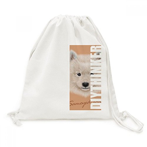 Sac cordon chien Samoyède blanc en toile sac à dos de voyage léger