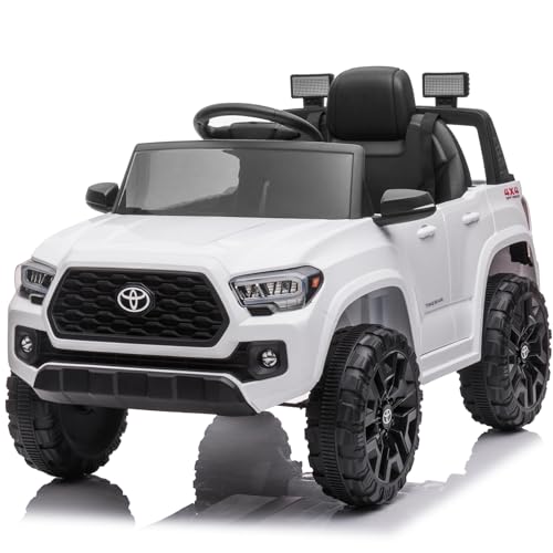 Image of NEECHIPRO 12V Kids Ride on Truck, Licensed Toyota Tacoma Ride on Car for Kids, Battery Powered Electric Vehicle with Remote Control, 3 Speeds, Spring Suspension, Music & FM, White