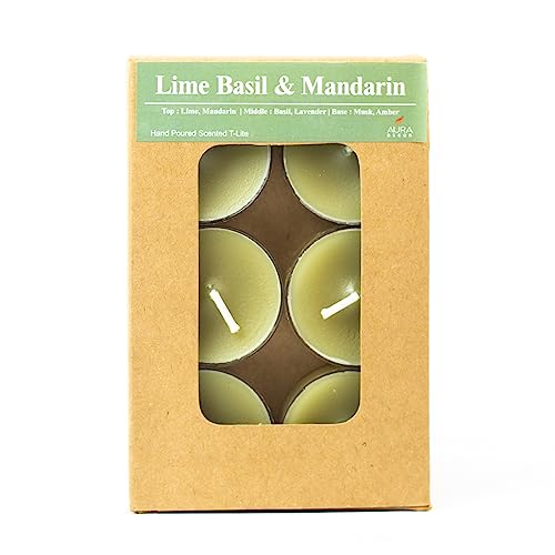 Image of AuraDecor Scented Soy Wax Acrylic Tealight Candle, Organic Luxury Aroma, Aromatic /Aromatherapy Candle || Long Lasting Burning Time (Pack of 1, Lime Basil & Mandari)