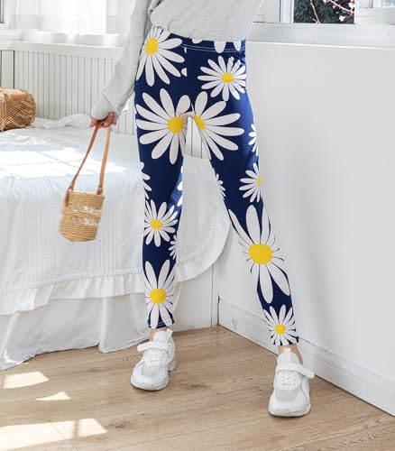 Elastic Waistband Leggings for Girls,6 Pack Roll Waist Leggings for Kids Girls Solid/Printed Pants2