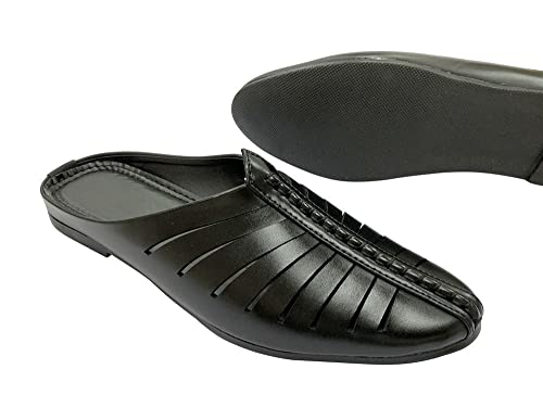Punjabi Jutti for Men Black Casual Loafers Mules Shoes Traditional Handmade Mojari Ethnic Sherwani Backopen Juti4
