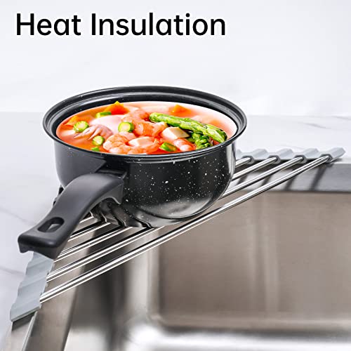 Tomorotec Triangle Roll-Up Dish Drying Rack For Sink Corner Small Foldable Stainless Steel Over The Sink Multipurpose Kitchen Drainer Caddy Organizer Storage Space Saver Shelf Holder (Gray) #TOP6