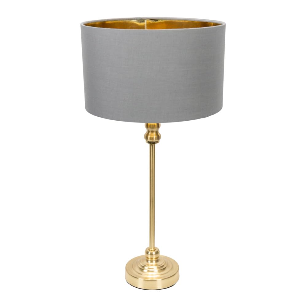 ValueLights | Maggie Gold Metal Candlestick Table Lamp with Grey & Gold Inner Shade & Warm White Bulb | Table Lamps, Home Décor & Improvement Essential