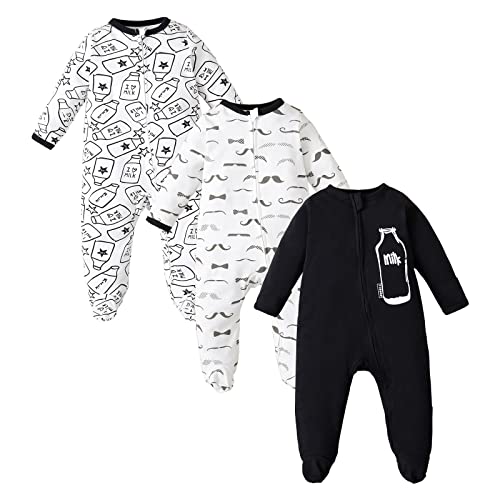 Image of OPAWO Newborn Infant Baby Footie Romper Cotton One-Piece 2-Way Zipper Jumpsuit for Boys Girls 0-18 Months(Milk+Beard,6-9 Months)