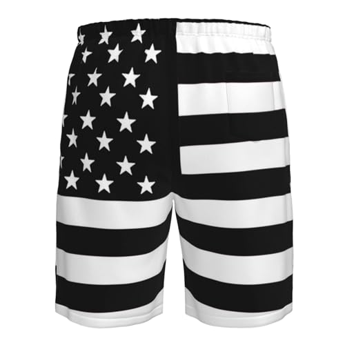 Black White American Flag Patriotic Vintage USA-Swim Shorts with Liner, Quick Dry Beach Shorts Funny Mens Swim Trunks - L4
