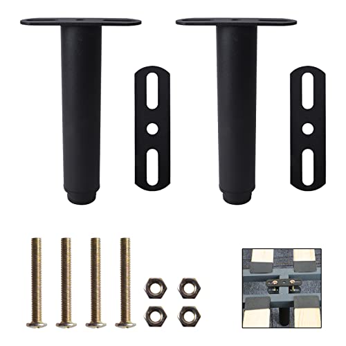 Pinsheng Pieds de Sommier, Lot de 2 Pied de Lit Liaison métal réglables en métal, Très Résistants Pied de Lit sans Perçage pour Lattes Universel sommier métal, Armoire, canapé, 8 cm à 33 cm(Noir)