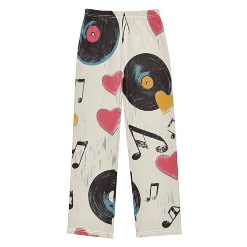 ZZXXB Record Music Note Boys Long Pants Soft Trousers Elastic Waist Kids Lounge Bottoms with Pockets S-XL