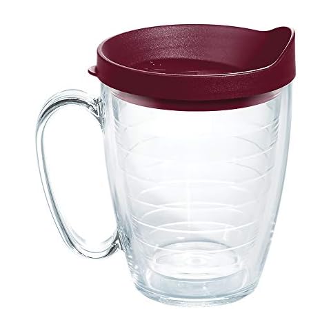 Tervis Clear & Colorful Made in USA Double Walled Insulated Tumbler, Plastic, Maroon Lid Cover